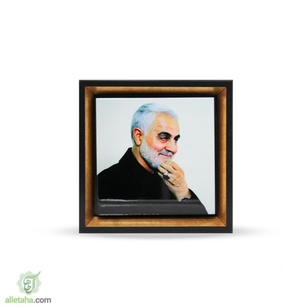 دسکتاپ قاب سنگی دور طلایی طرح سردار شهید سلیمانی